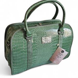 JM New York | Green Croc-Embossed Satchel Handbag